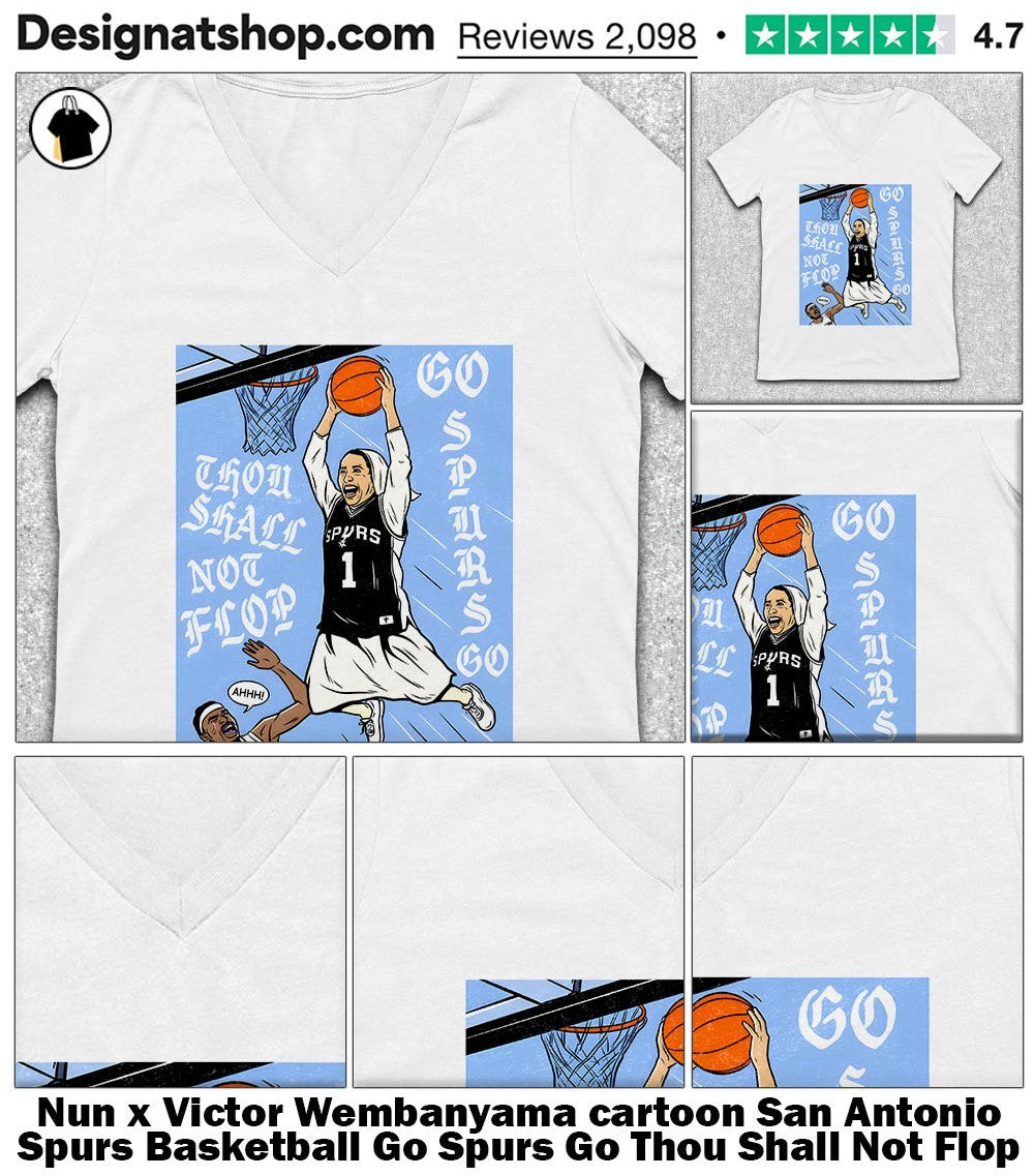 Nun x Victor Wembanyama cartoon San Antonio Spurs Basketball Go Spurs Go Thou Shall Not Flop shirt
