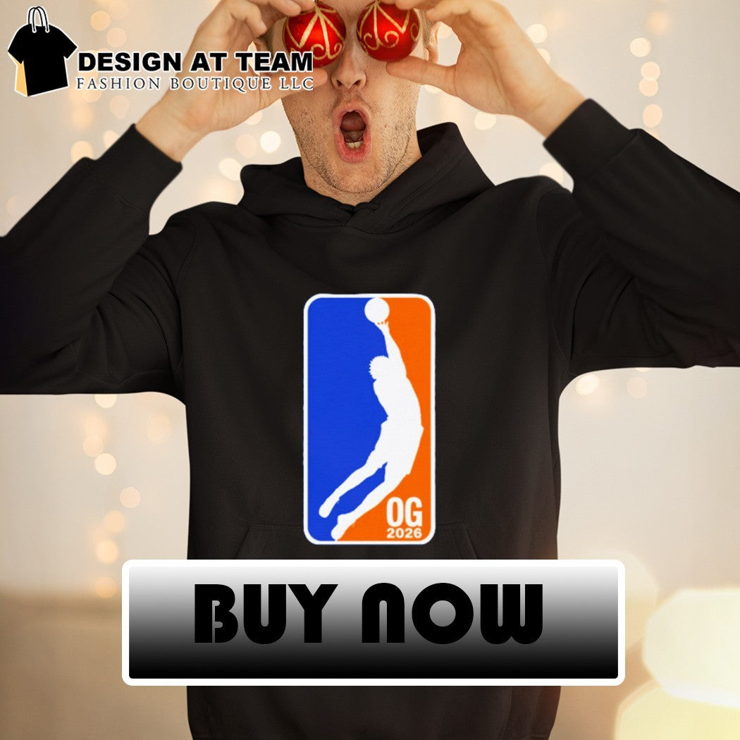 OG Anunoby Tip-in pose NBA logo Knicks champion shirt