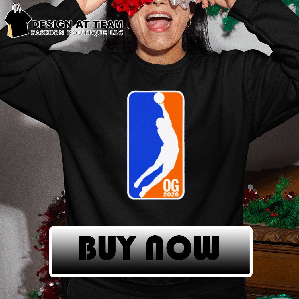 OG Anunoby Tip-in pose NBA logo Knicks champion shirt