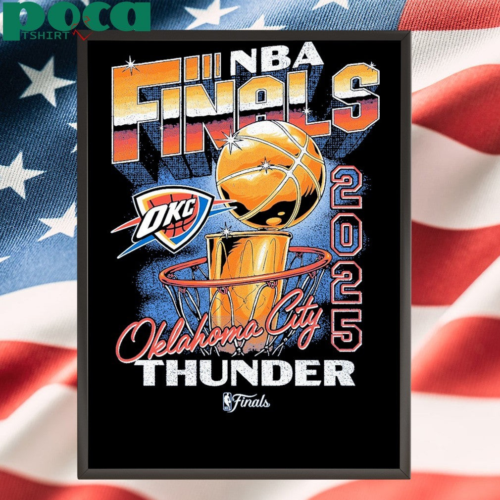 OKC THUNDER 2025 NBA FINALS VINTAGE HOOP & TROPHY T-SHIRT
