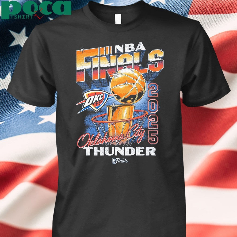 OKC THUNDER 2025 NBA FINALS VINTAGE HOOP & TROPHY T-SHIRT