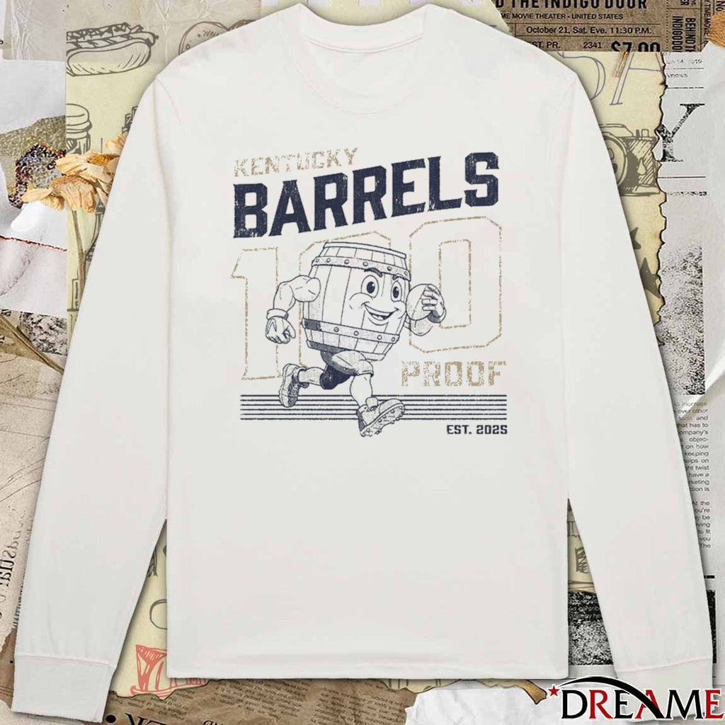 100 Proof Retro Mascot Kentucky Barrels Est 2025 t-shirt