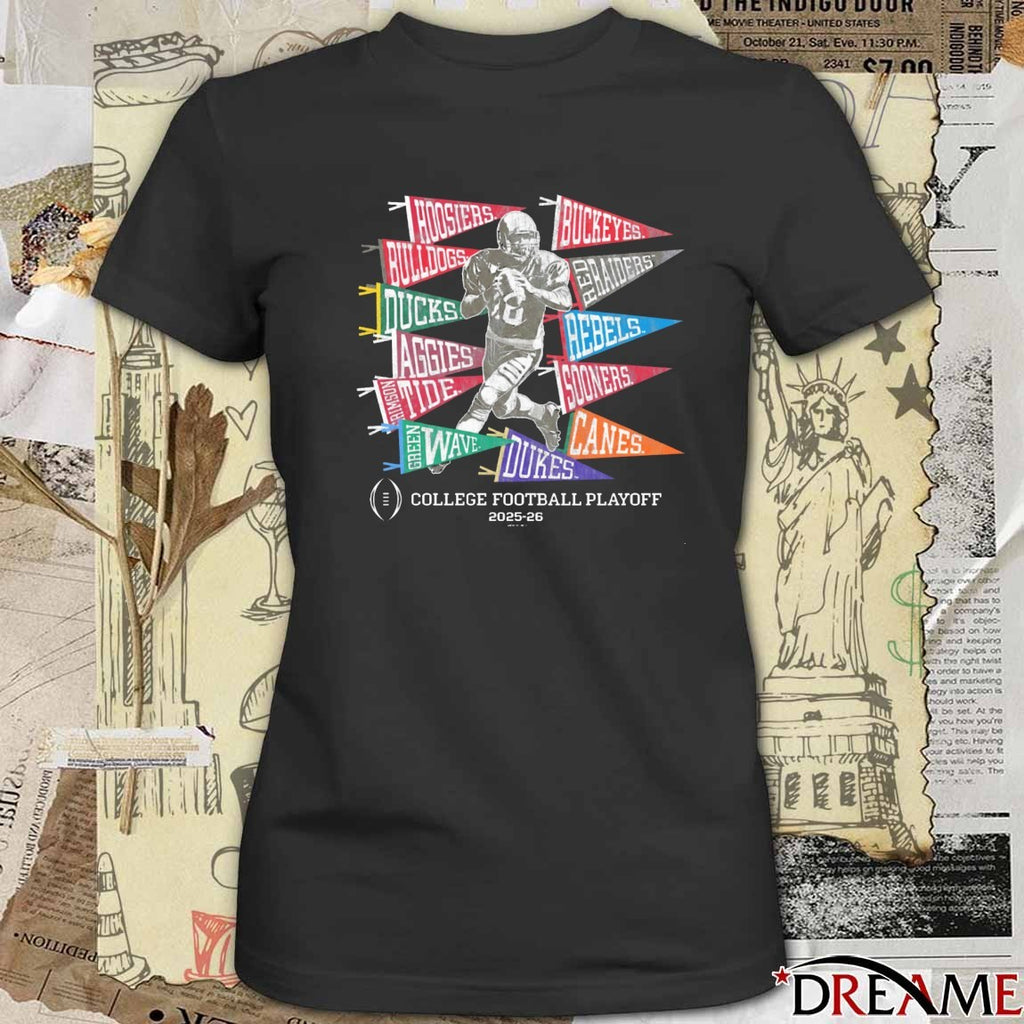 12 Teams College Football Playoff 2025-26 Pennants Football Player t-shirt