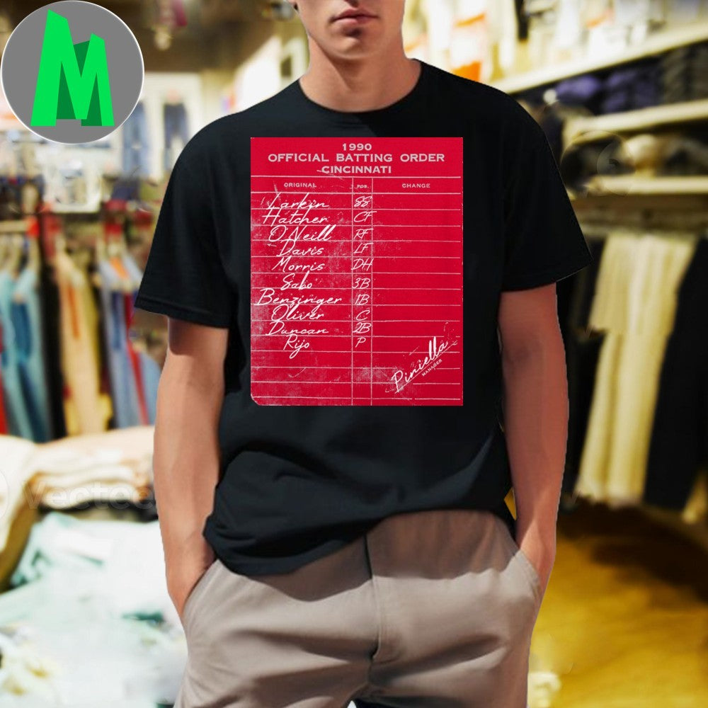 1990 Cincinnati Reds Official Batting Order T-Shirt