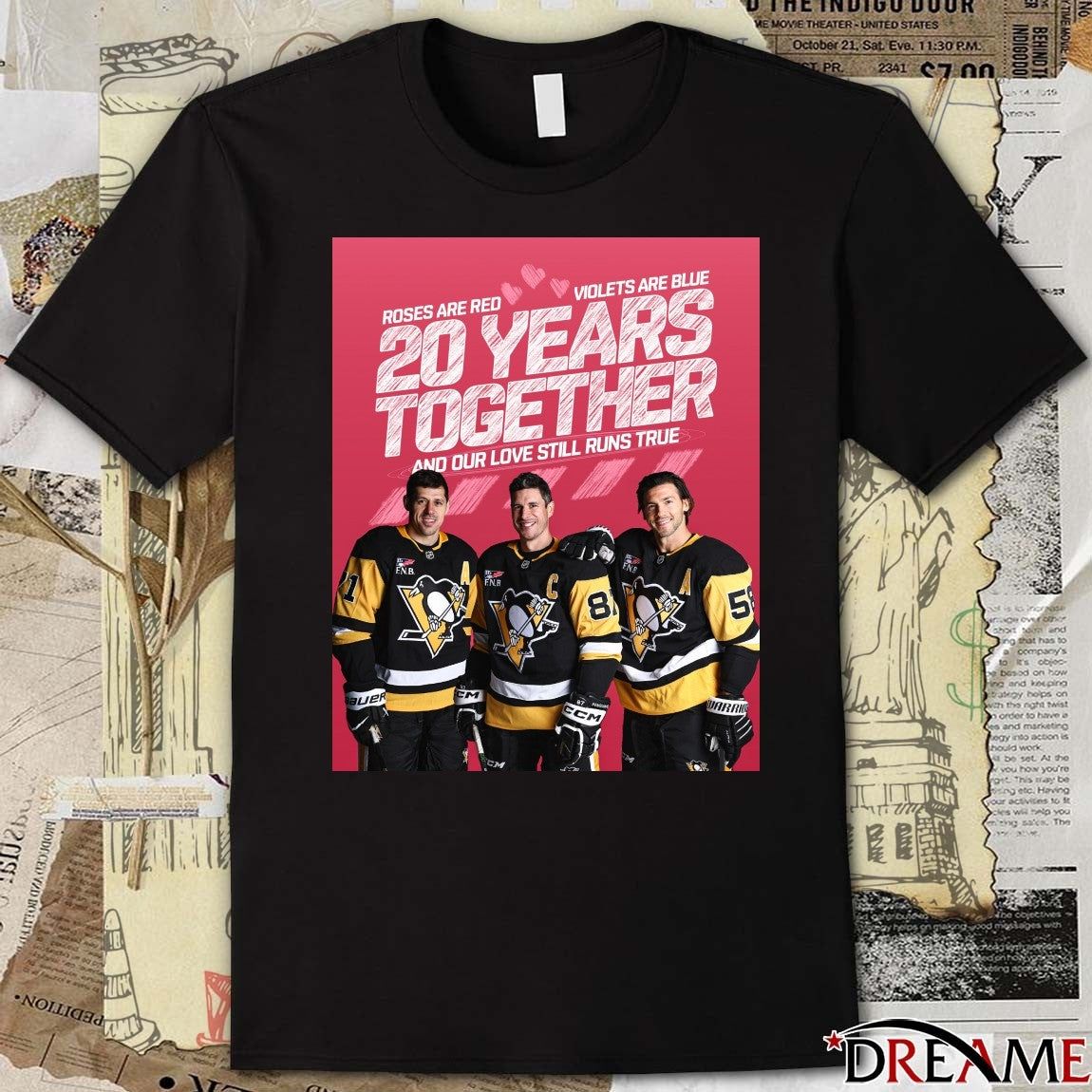 20 Years Together And Our Love Still Runs True Roses Are Red Violets Are Blue Pittsburgh Penguins t-shirt