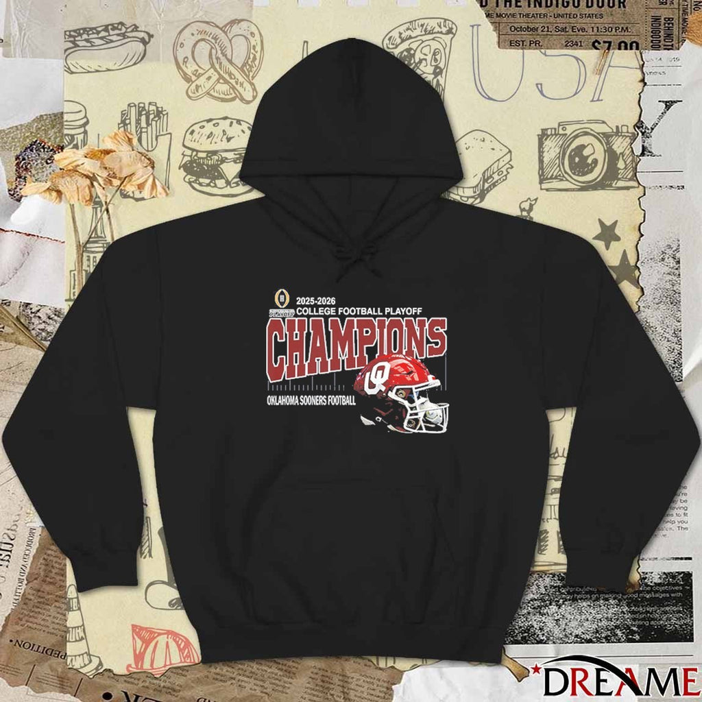 2025 2026 College Football Playoff Champions Oklahoma Sooners Football Helmet Oklahoma Memorial Stadium In Norman Oklahoma t-shirt