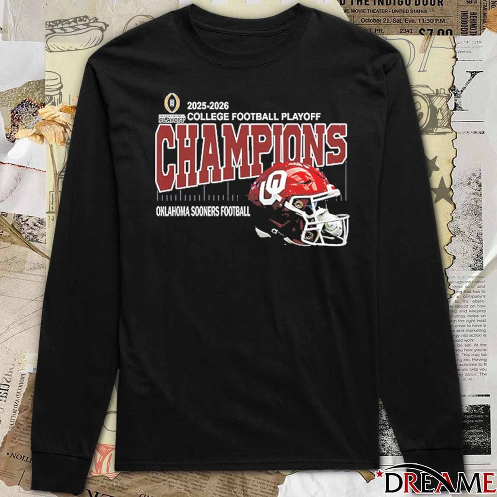 2025 2026 College Football Playoff Champions Oklahoma Sooners Football Helmet Oklahoma Memorial Stadium In Norman Oklahoma t-shirt