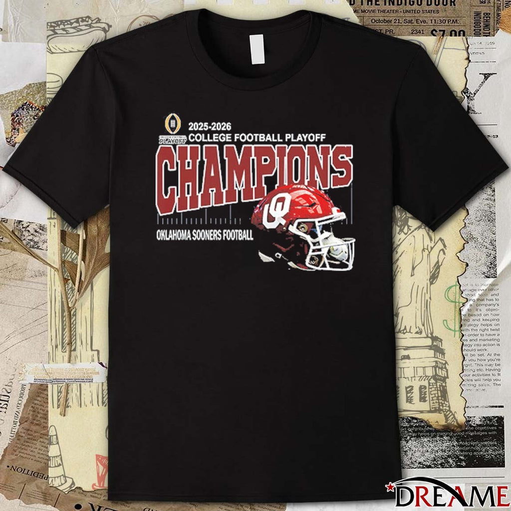 2025 2026 College Football Playoff Champions Oklahoma Sooners Football Helmet Oklahoma Memorial Stadium In Norman Oklahoma t-shirt