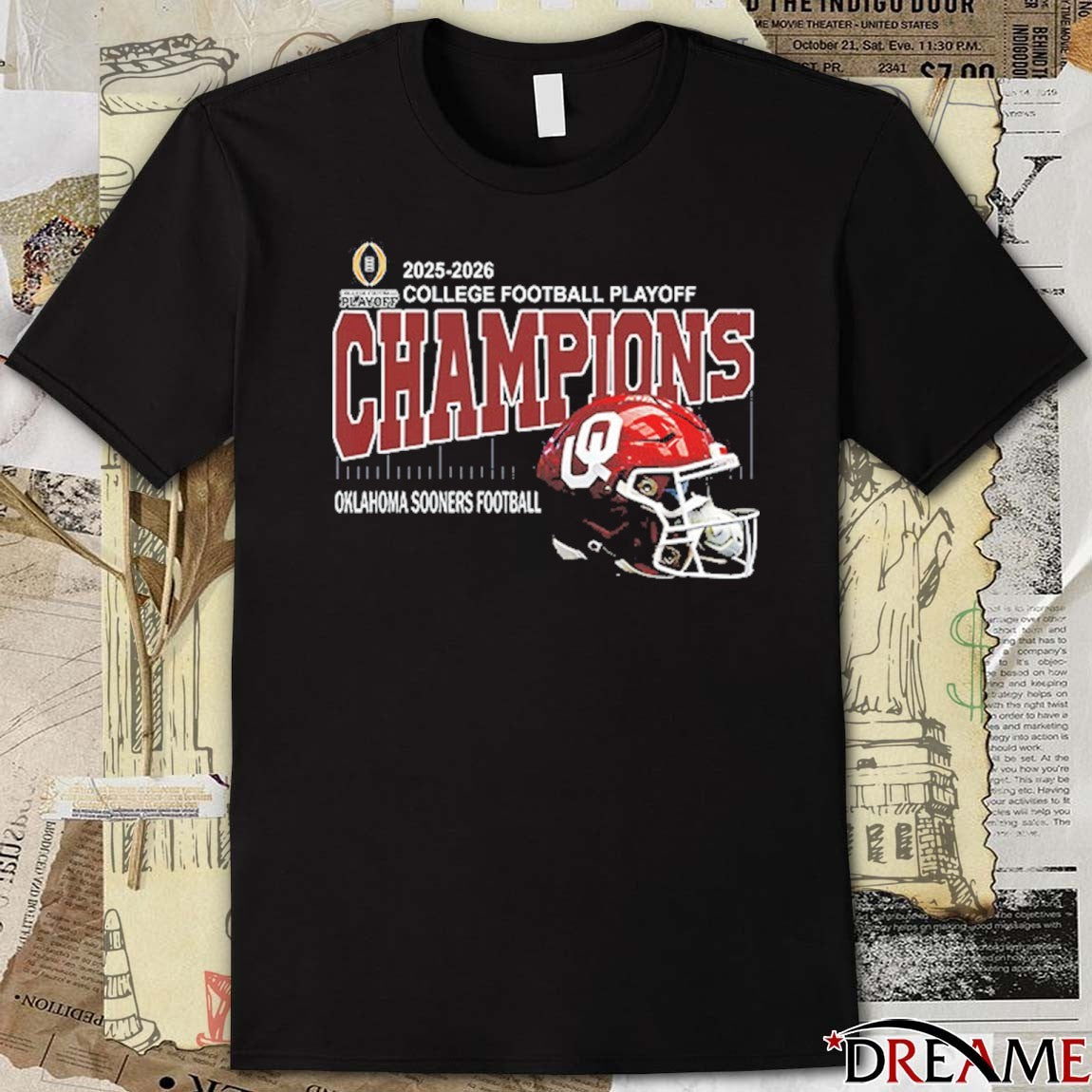 2025 2026 College Football Playoff Champions Oklahoma Sooners Football Helmet Oklahoma Memorial Stadium In Norman Oklahoma t-shirt