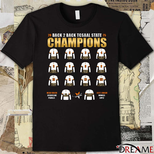 2025 Back 2 Back Tcsaal State Champions Lady Rockets Head Coach Jacqueline Padilla Asst. Coach Monica Lopez t-shirt