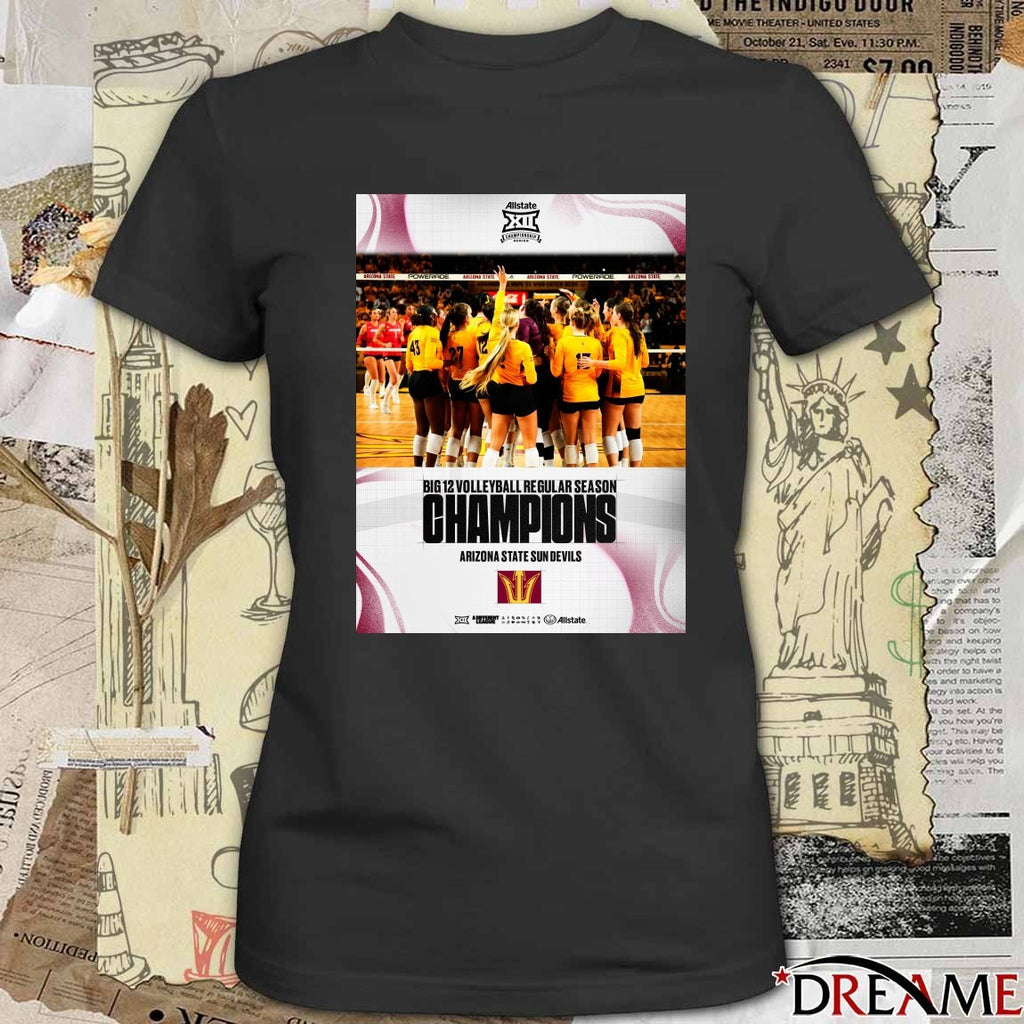 2025 Back To Back Big 12 Volleyball Regular Season Champions Arizona State Sun Devils Poster t-shirt
