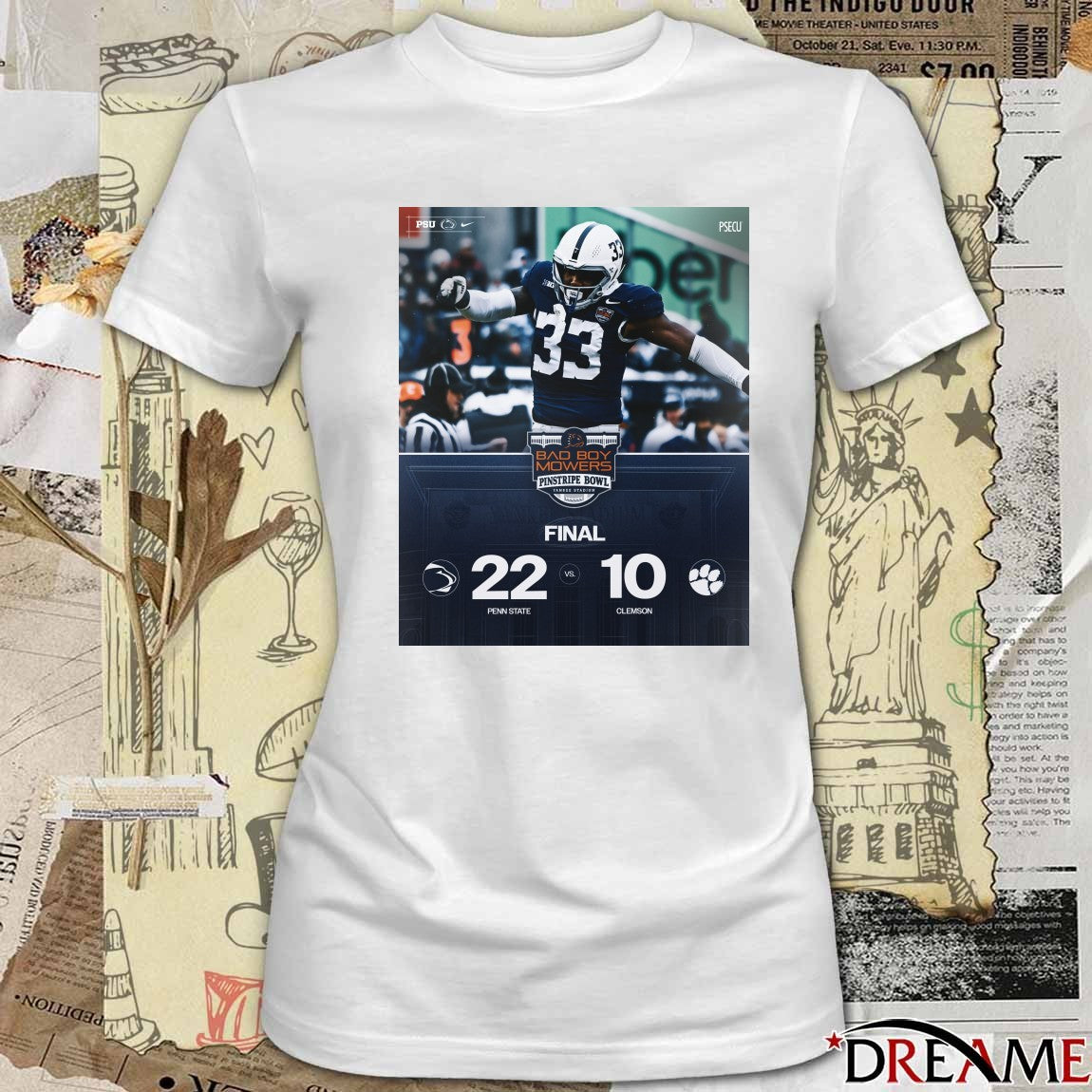 2025 Bad Boy Mowers Pinstripe Bowl Penn State Nittany Lions defeated Clemson Tigers Final Score 22-10 at Yankee Stadium Poster t-shirt