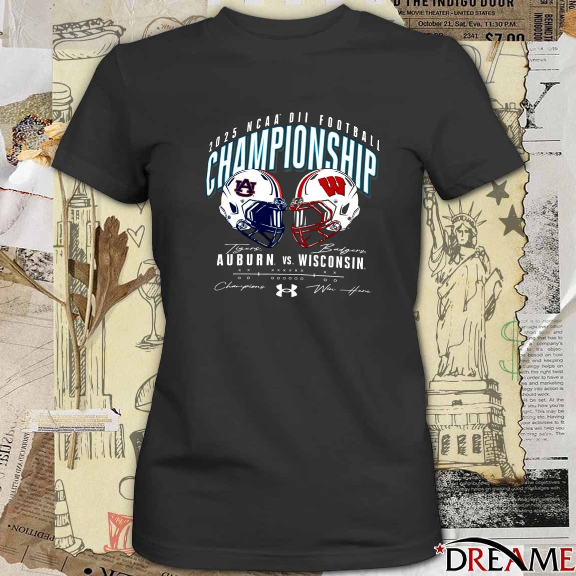 2025 Division II Football Championship Auburn Tigers vs Wisconsin Badgers Win Here Signature t-shirt