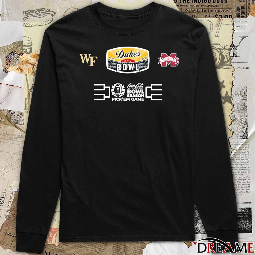 2025 Duke’s Mayo Bowl Season Pick’em Game Wake Forest Demon Deacons Vs Mississippi State Bulldogs Logo t-shirt
