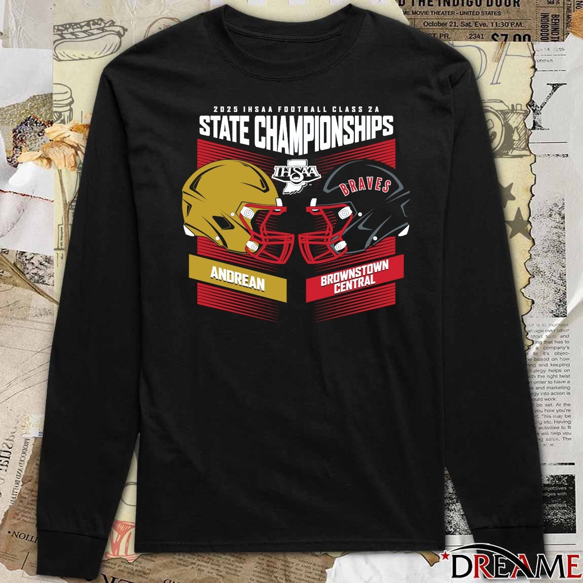 2025 IHSAA Football State Championships Andrean 59ers vs Brownstown Central Braves Head To Head Class 5A t-shirt