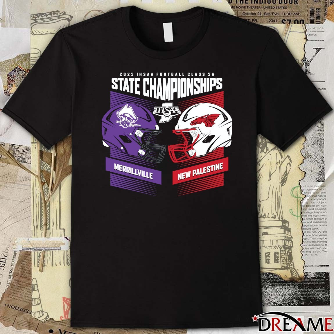 2025 IHSAA Football State Championships Merrillville vs New Palestine Head To Head Class 5A t-shirt
