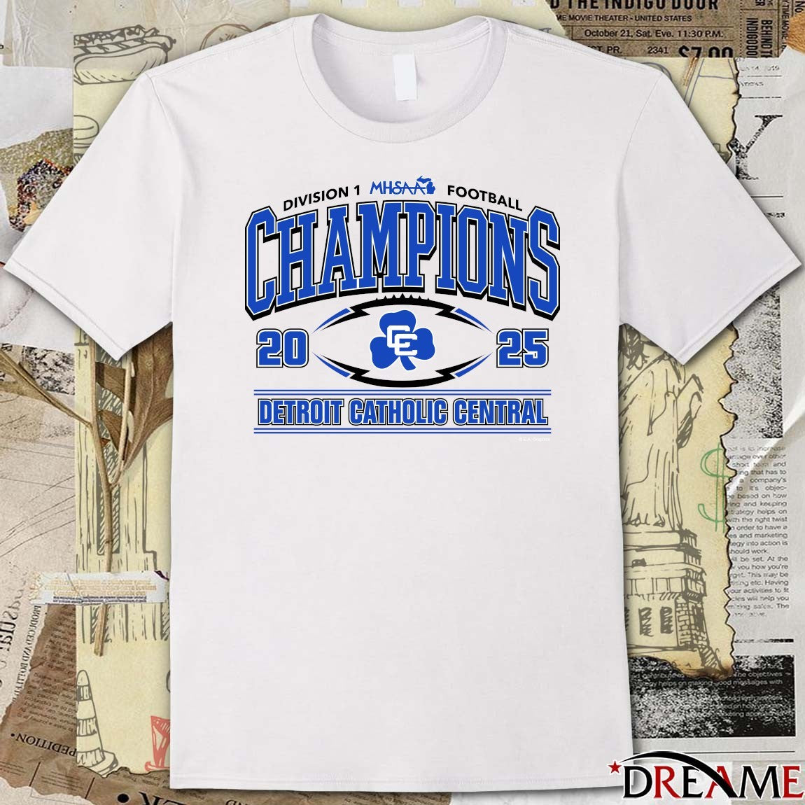 2025 MHSAA Football Division 1 Champions Detroit Catholic Central Logo t-shirt