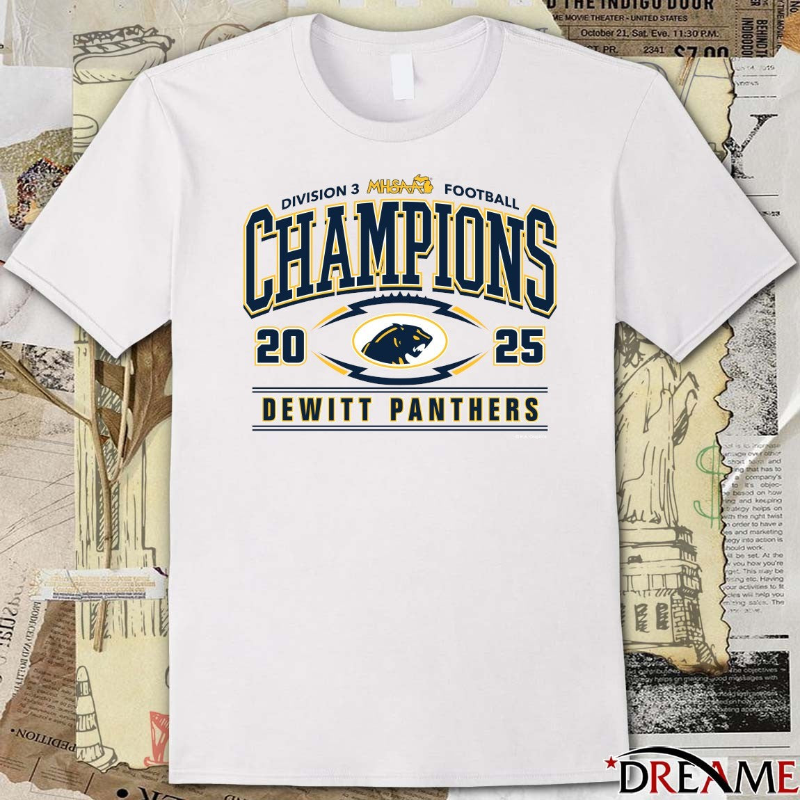 2025 MHSAA Football Division 3 Champions DeWitt Panthers Logo t-shirt