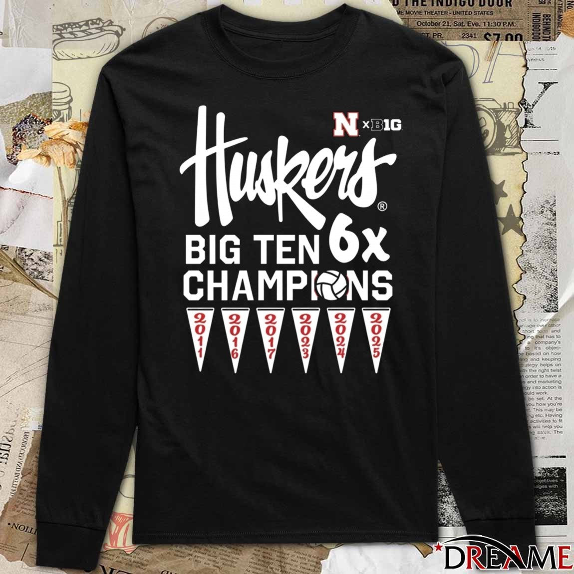 2025 Men’s Nebraska Cornhuskers Red Summit Sportswear Big Ten 6x Volleyball Champions t-shirt