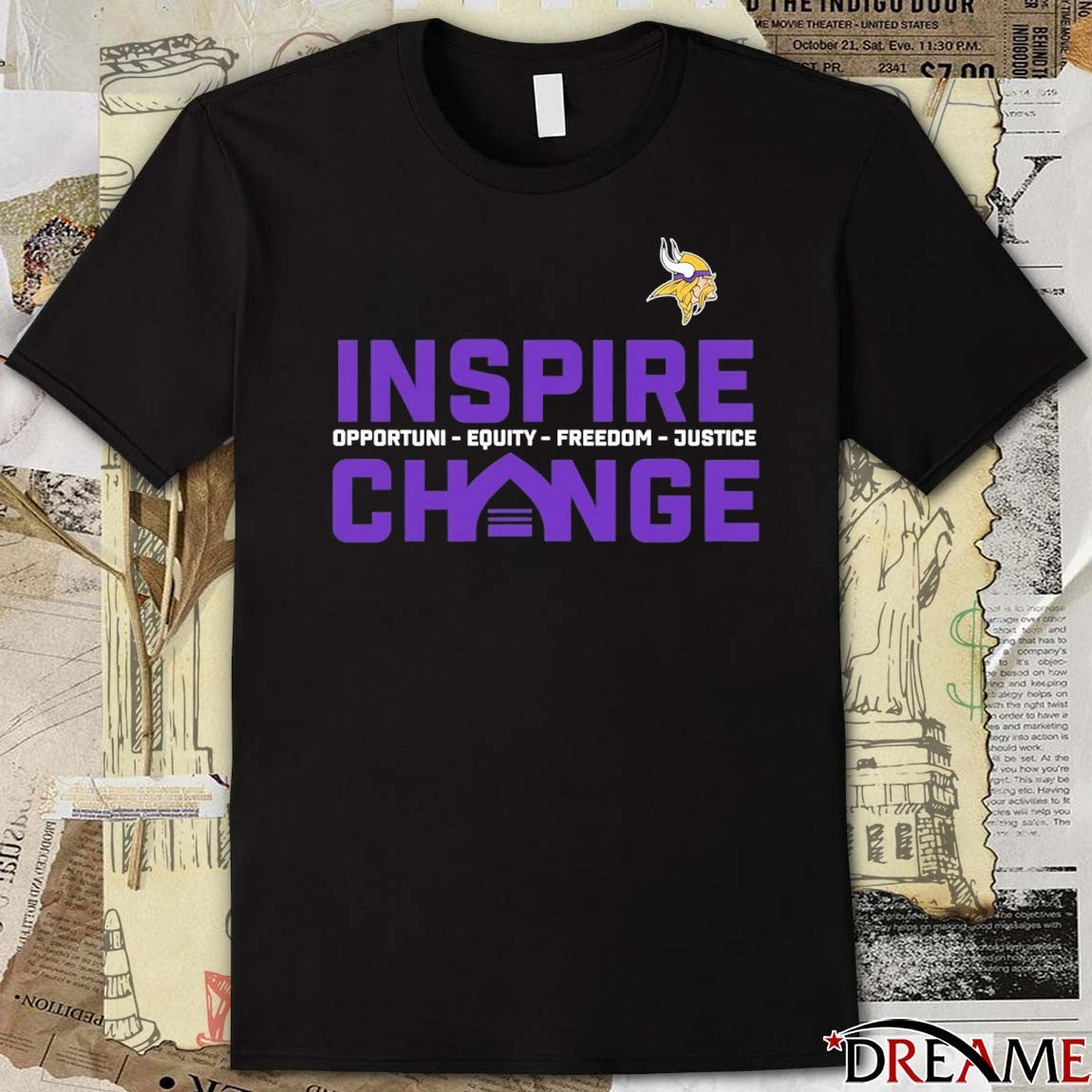 2025 Minnesota Vikings Inspire Change Opportunity Equity Freedom Justice t-shirt