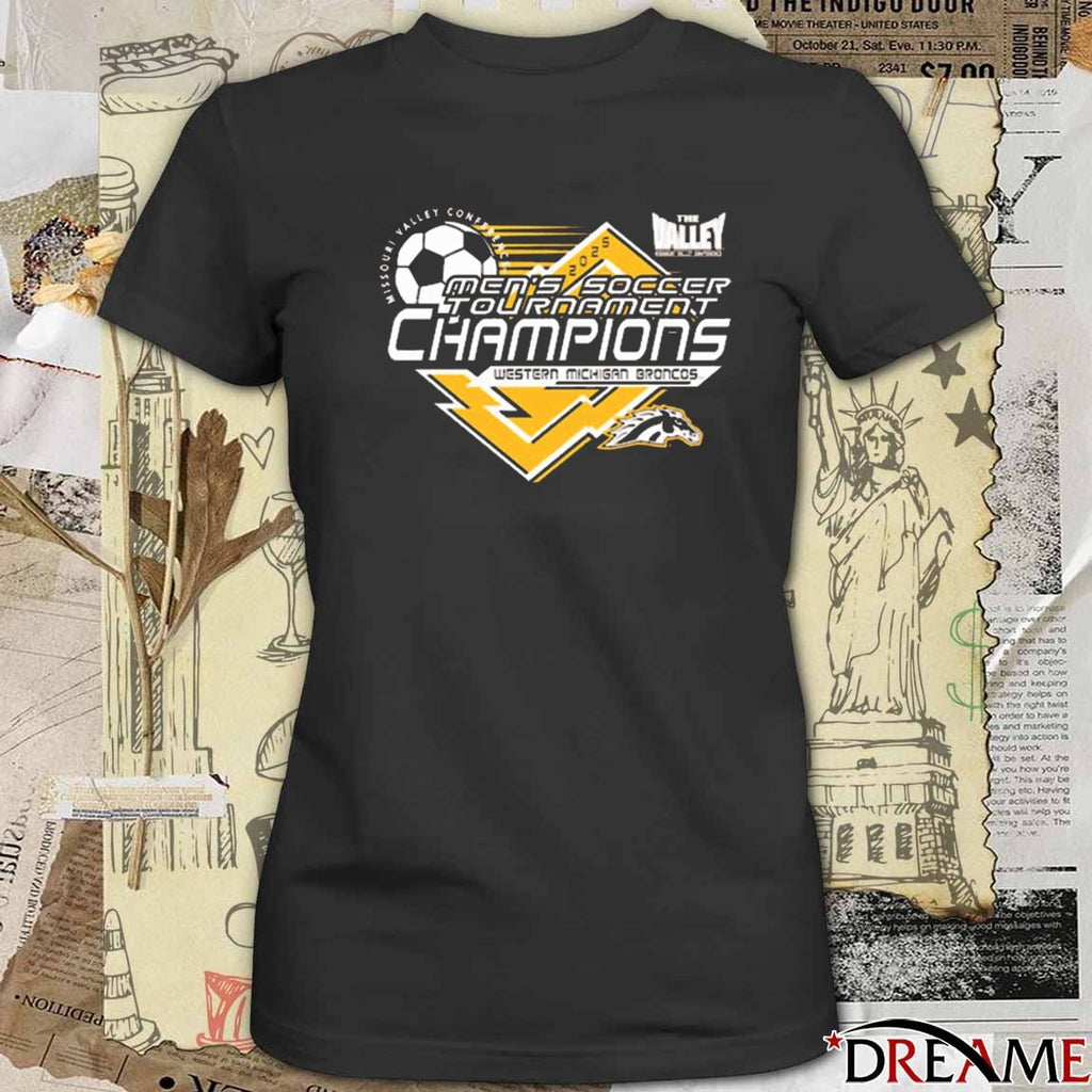 2025 Missouri Valley Conference Men’s Soccer Tournament Champions Western Michigan Broncos t-shirt