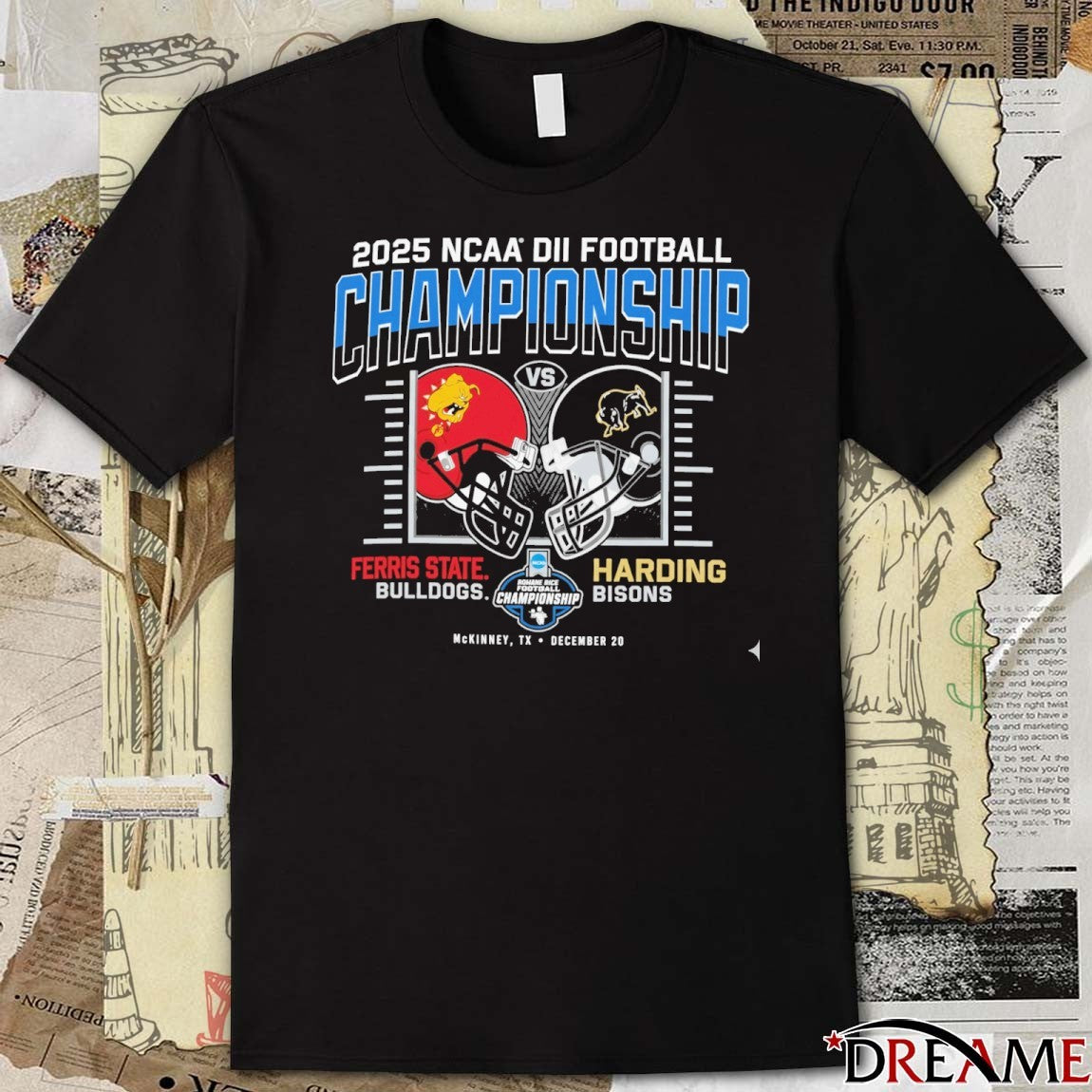 2025 NCAA Division II Football Championship Ferris State Vs Harding 20 December McKinney TX Helmets t-shirt