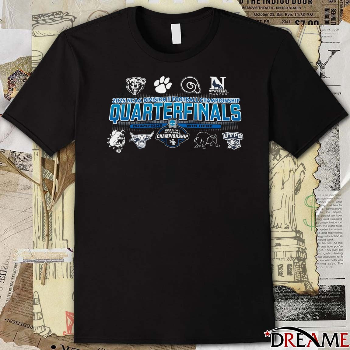 2025 NCAA Division II Football Championship Quarterfinals Champions Win Here Logos t-shirt