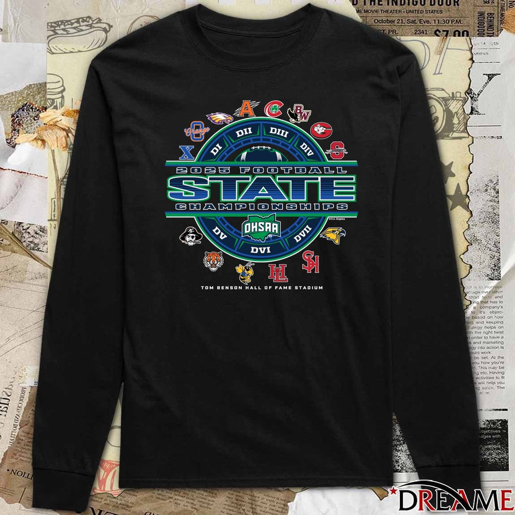 2025 OHSAA Football State Championships Tom Benson Hall Of Fame Stadium Logos t-shirt