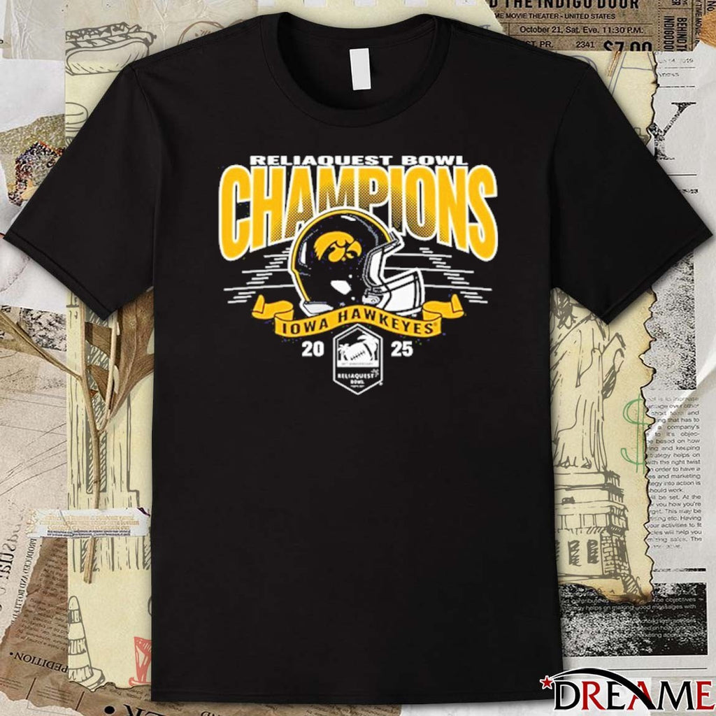 2025 ReliaQuest Bowl Champions Iowa Hawkeyes Helmets football Logos t-shirt