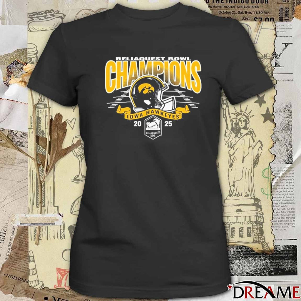 2025 ReliaQuest Bowl Champions Iowa Hawkeyes Helmets football Logos t-shirt
