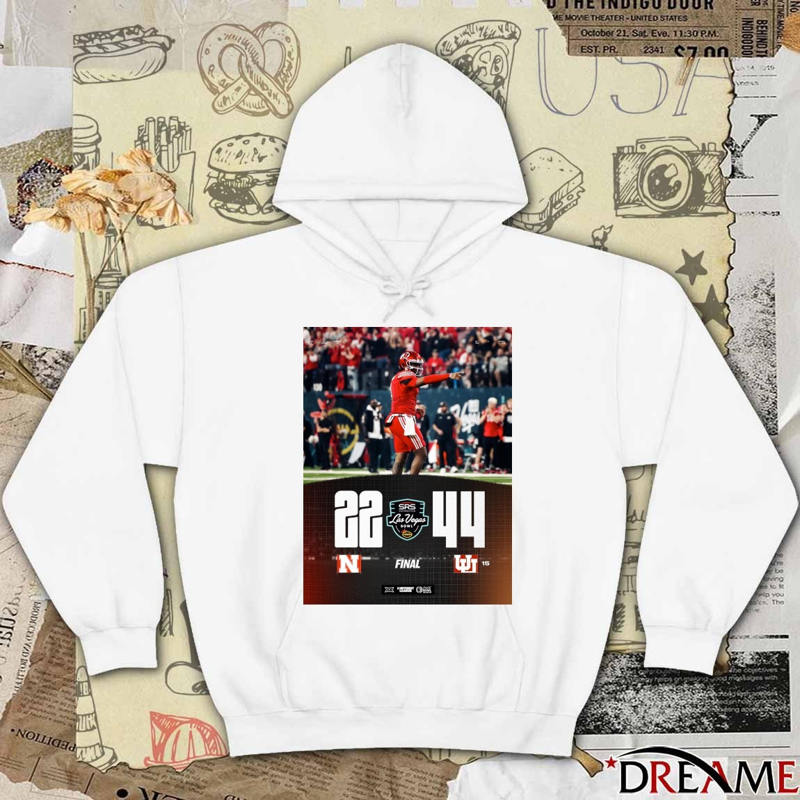 2025 SRS Distribution Las Vegas Bowl Score Poster Utah Utes vs Nebraska Cornhuskers 44 – 22 t-shirt