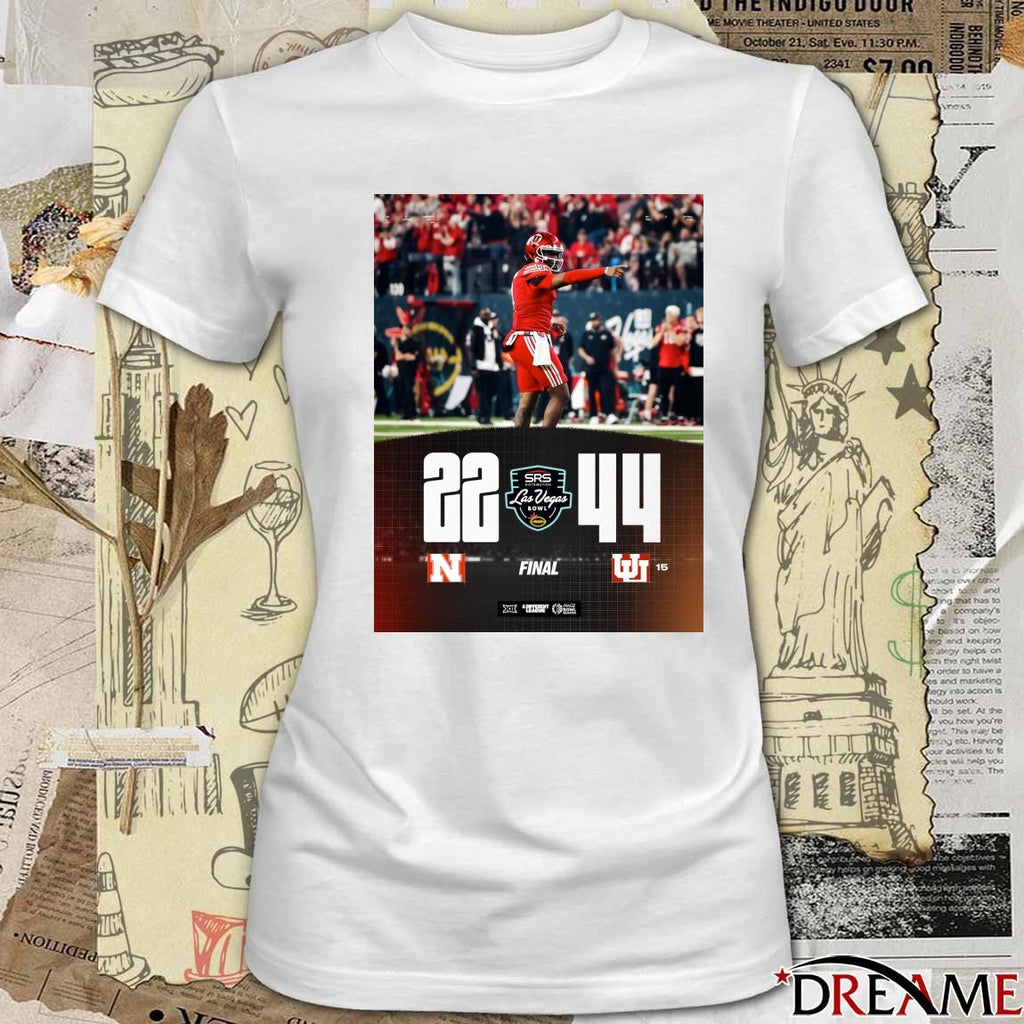 2025 SRS Distribution Las Vegas Bowl Score Poster Utah Utes vs Nebraska Cornhuskers 44 – 22 t-shirt