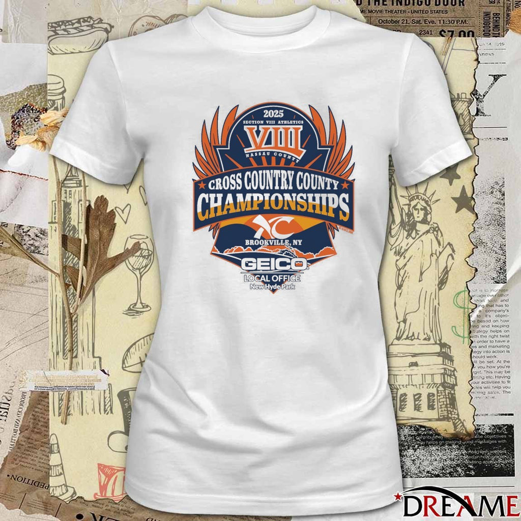 2025 Section VIII Athletics VIII Nassau County Cross Country Championships Brookville NY Local Office of New Hyde Park Logo t-shirt