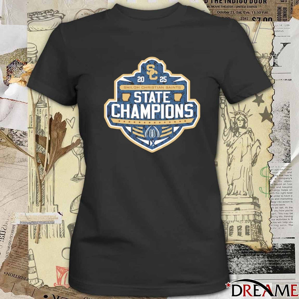 2025 Shiloh Christian Saints State Champions Football Logo t-shirt