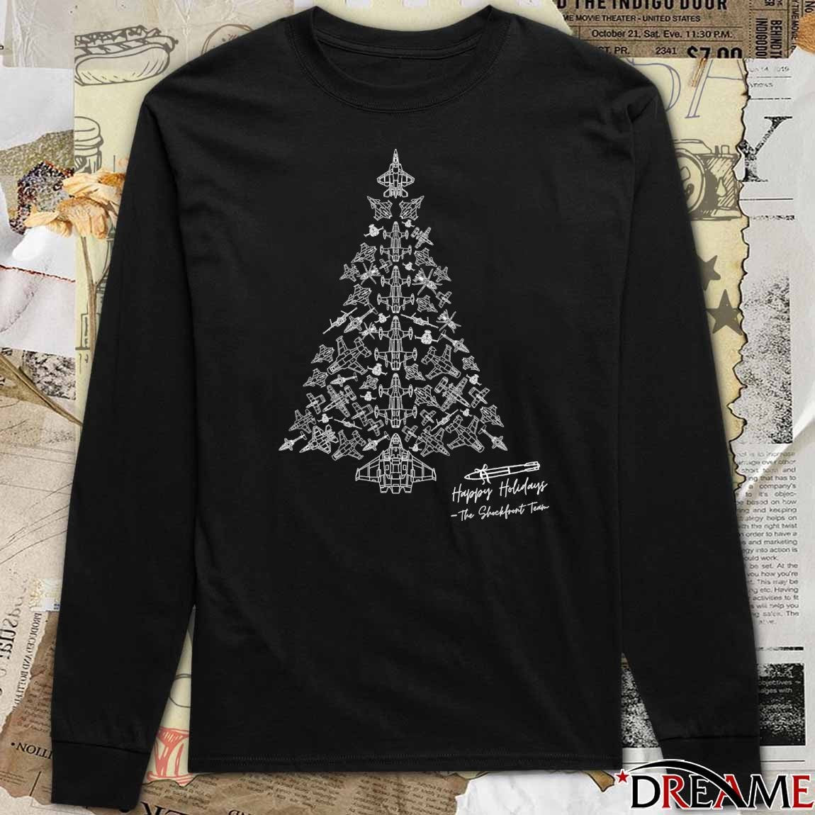 2025 The Shockfront Team Happy Holidays Christmas tree t-shirt