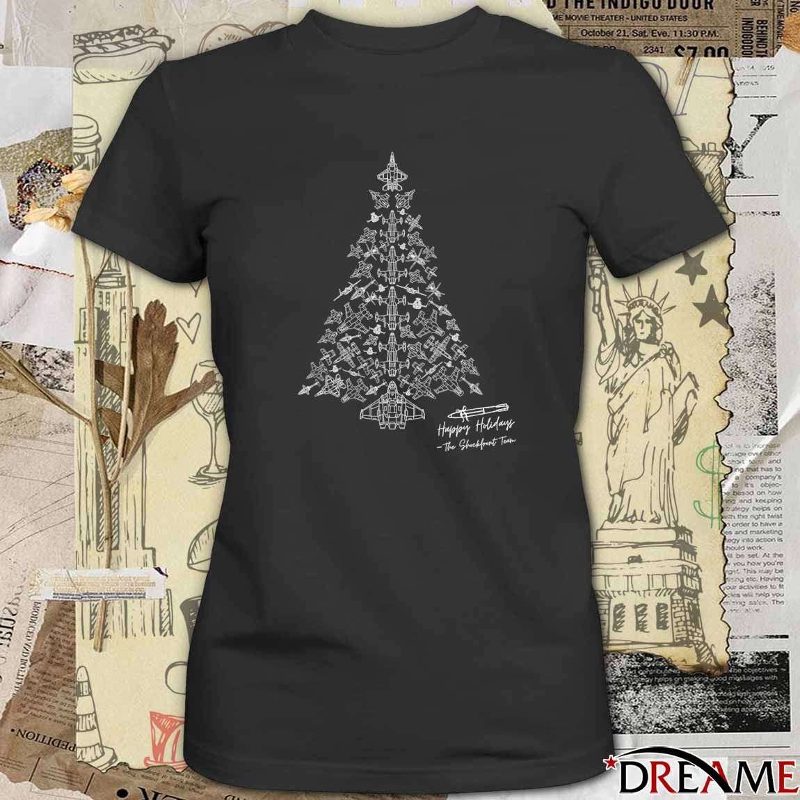2025 The Shockfront Team Happy Holidays Christmas tree t-shirt