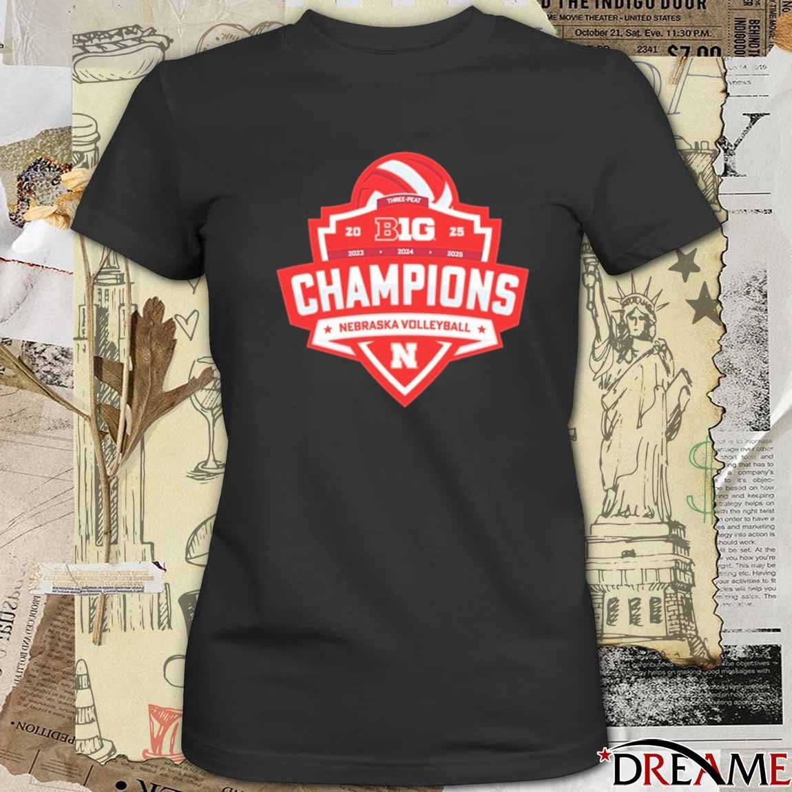 2025 Three-Peat Nebraska Cornhuskers Big Ten Volleyball Champions t-shirt