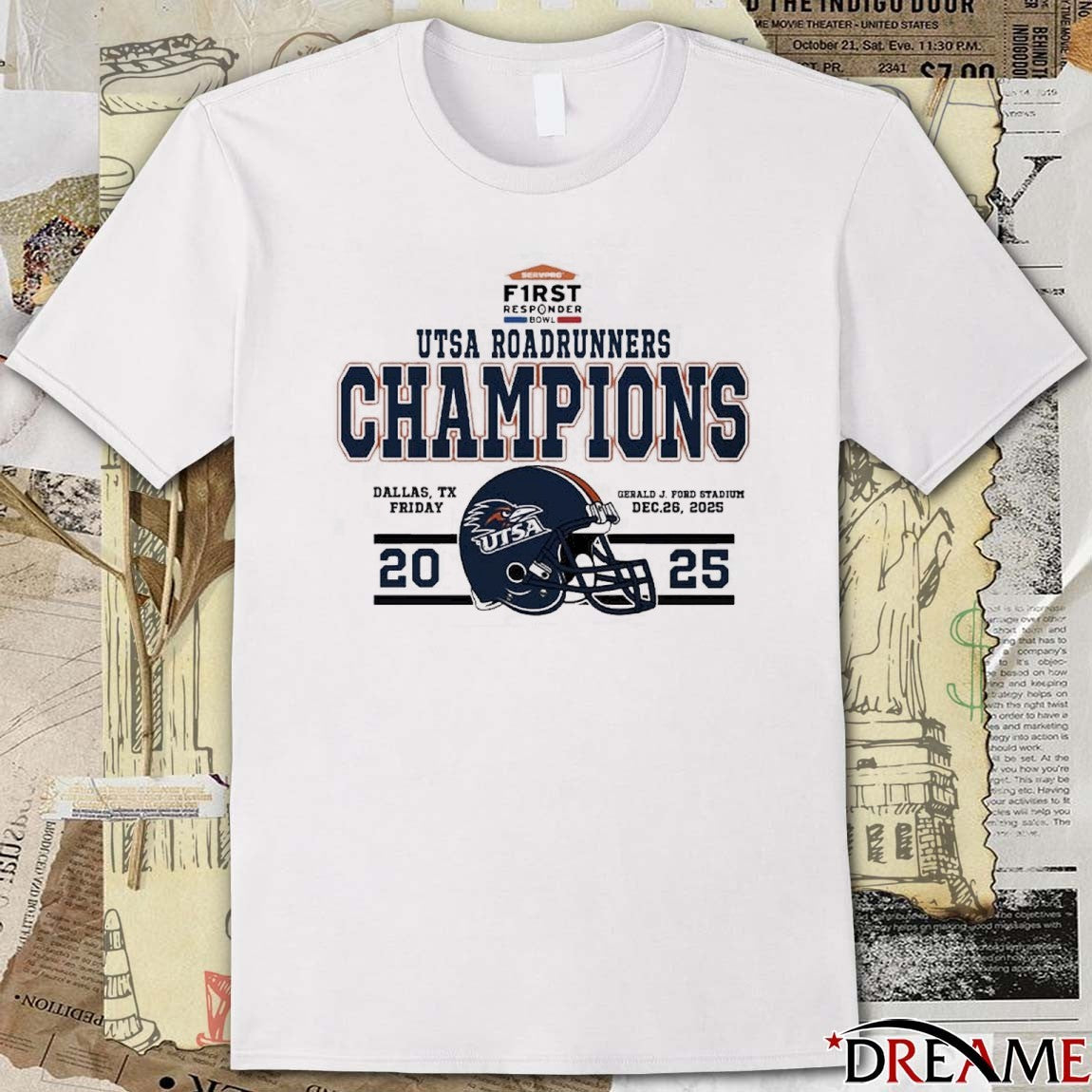 2025 UTSA Roadrunners Football Named To Champions First Responder Bowl Helmets Football t-shirt