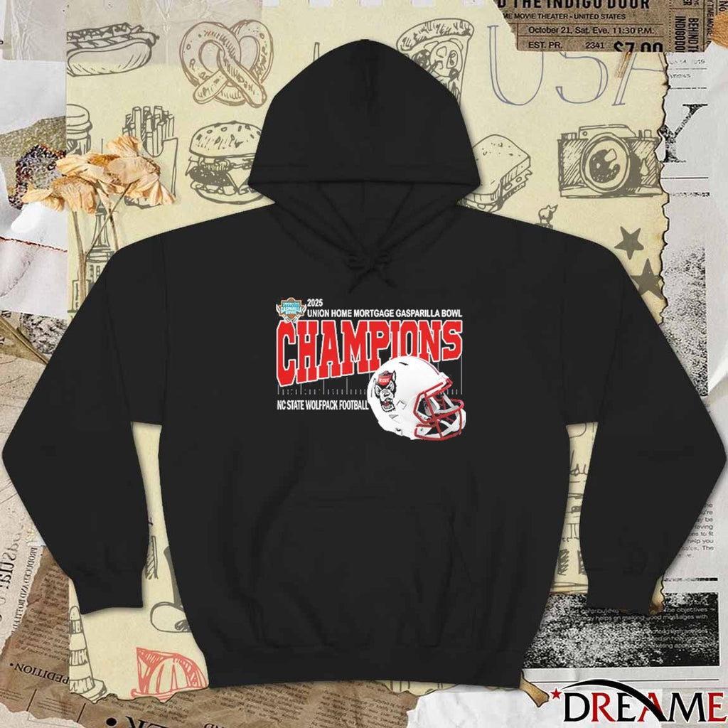 2025 Union Home Mortgage Gasparilla Bowl Champions NC State Wolfpack Football Helmet Raymond James Stadium Tampa Florida t-shirt