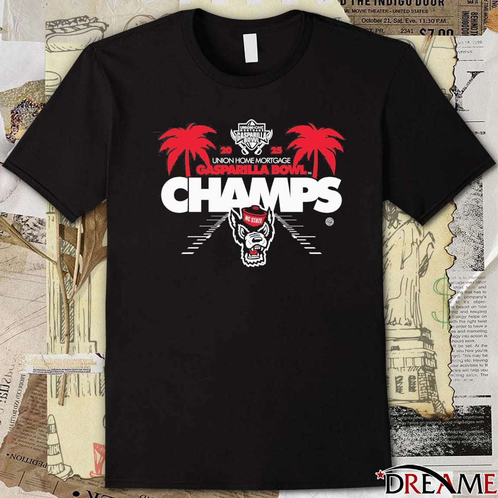 2025 Union Home Mortgage Gasparilla Bowl Champs North Carolina State Wolfpack Logos t-shirt
