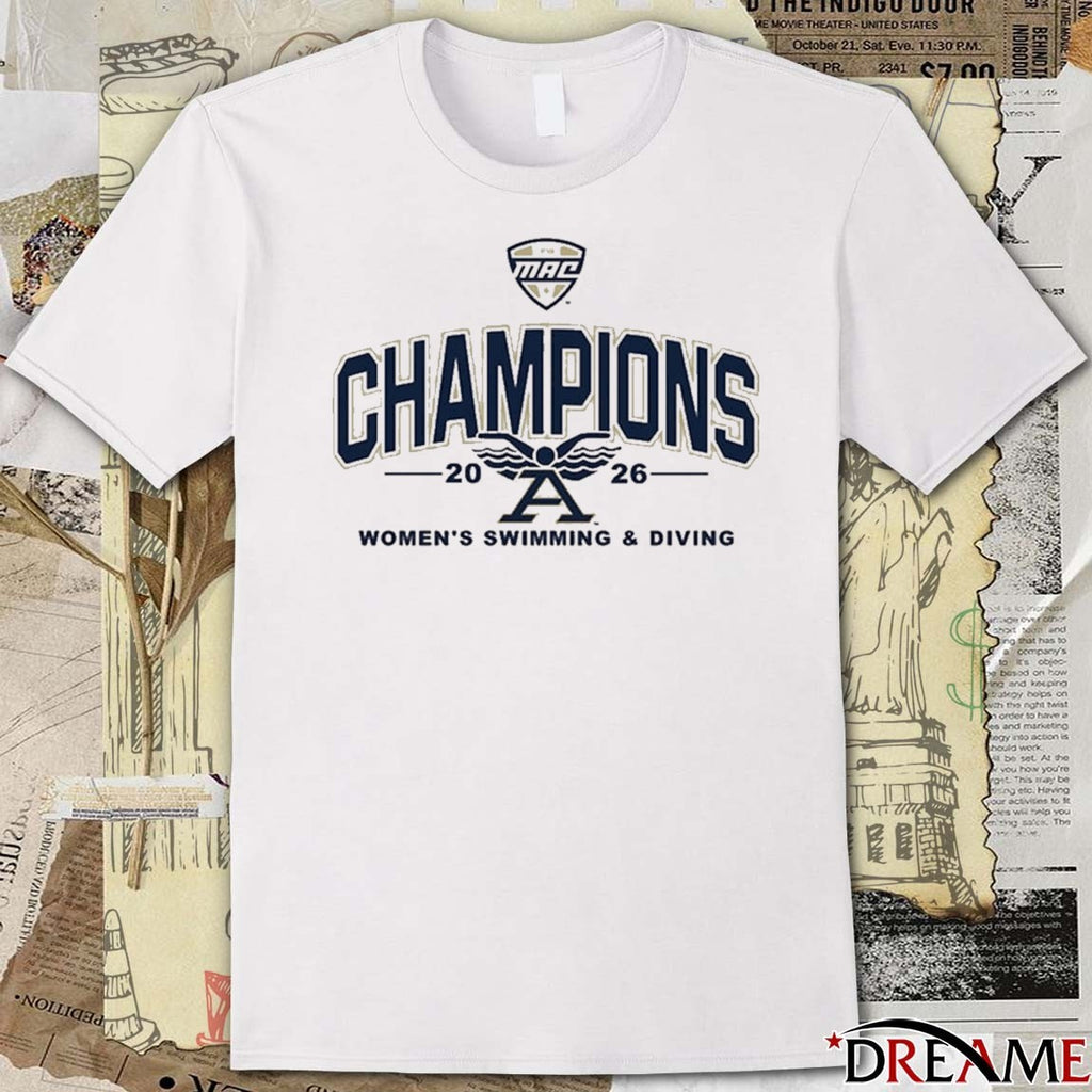2026 Akron Zips MAC 2026 Women’s Swimming and Diving Champions White t-shirt