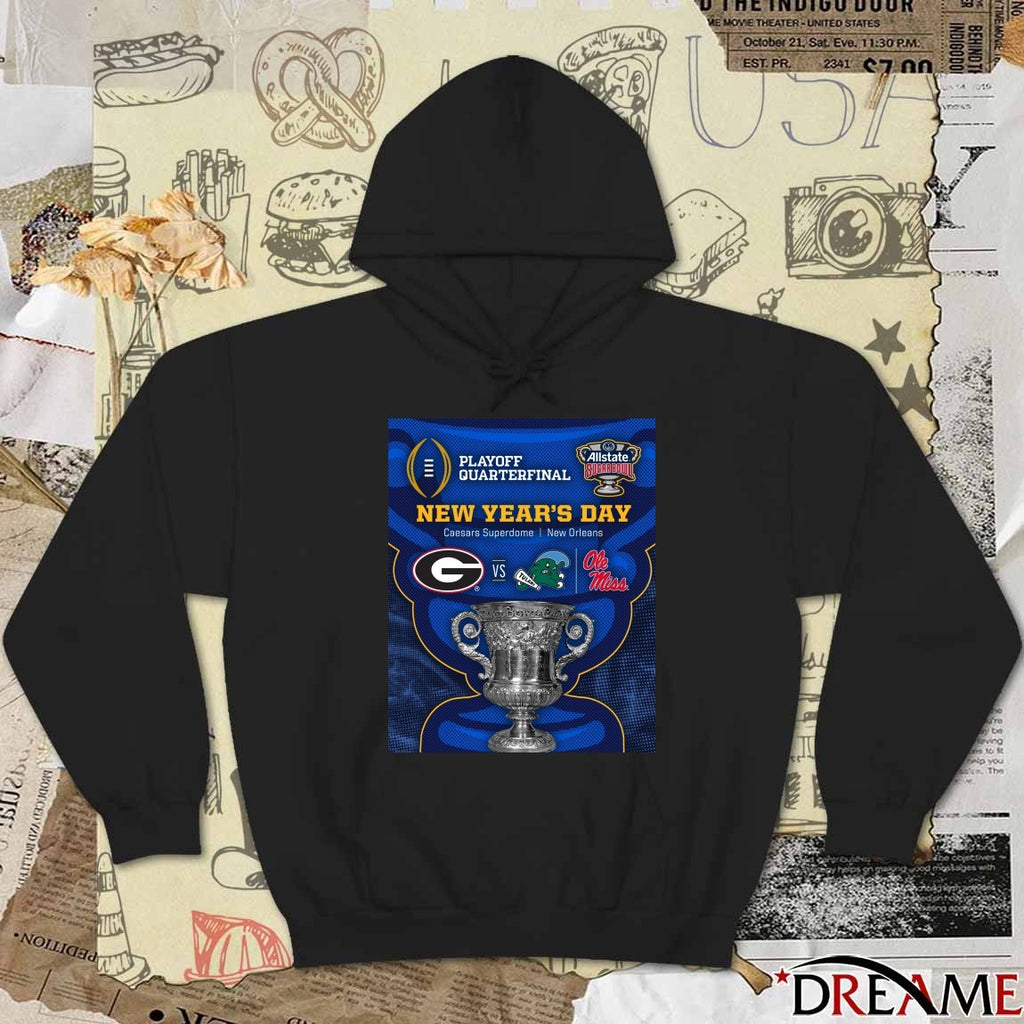 2026 Allstate Sugar Bowl College Football Playoff New Year’s Day Georgia Bulldogs Vs Tulane and Ole Miss Poster t-shirt