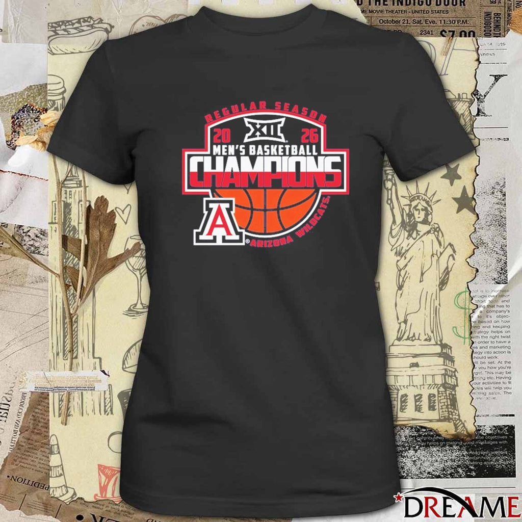 2026 Arizona Wildcats Big 12 Men’s Basketball Regular Season Champions Logos t-shirt