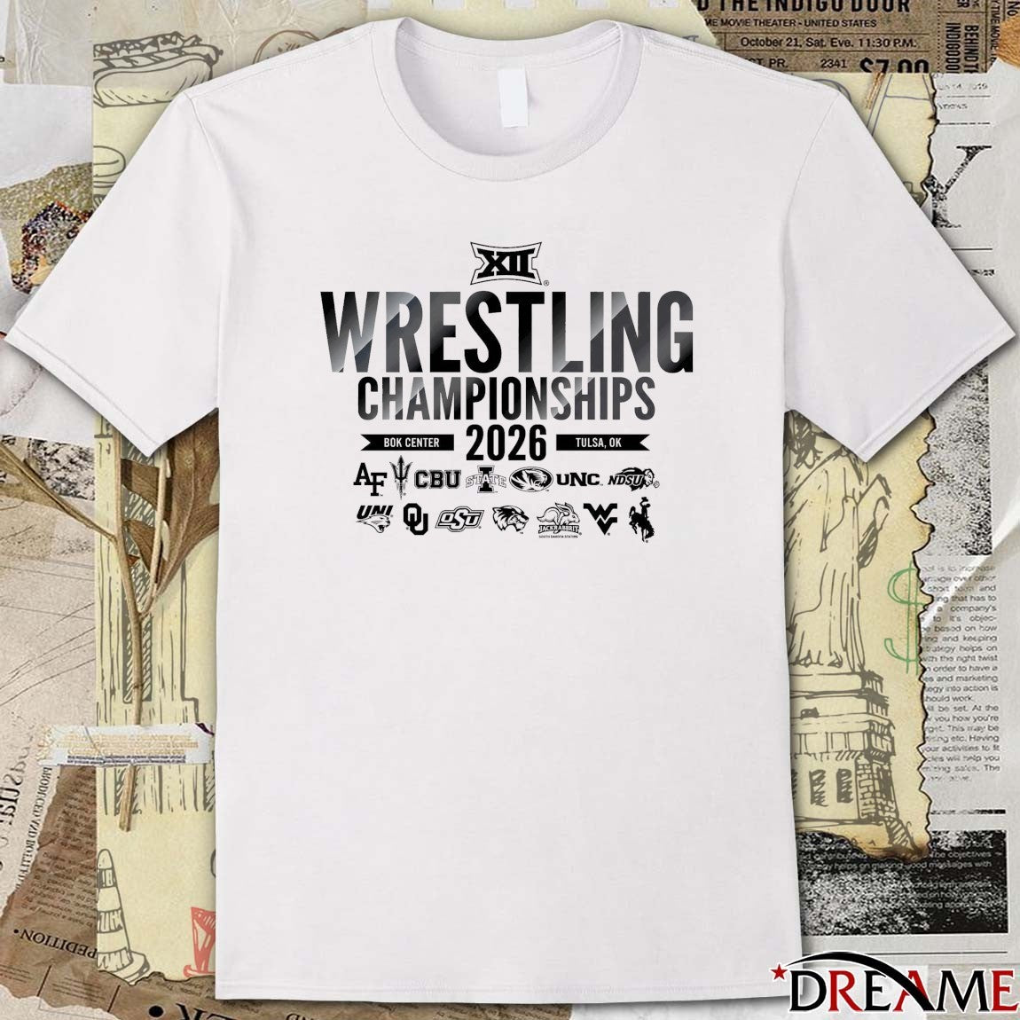 2026 Big 12 Wrestling Championship at BOK Center Tulsa, Oklahoma March 7, 2026 All Team Logo t-shirt
