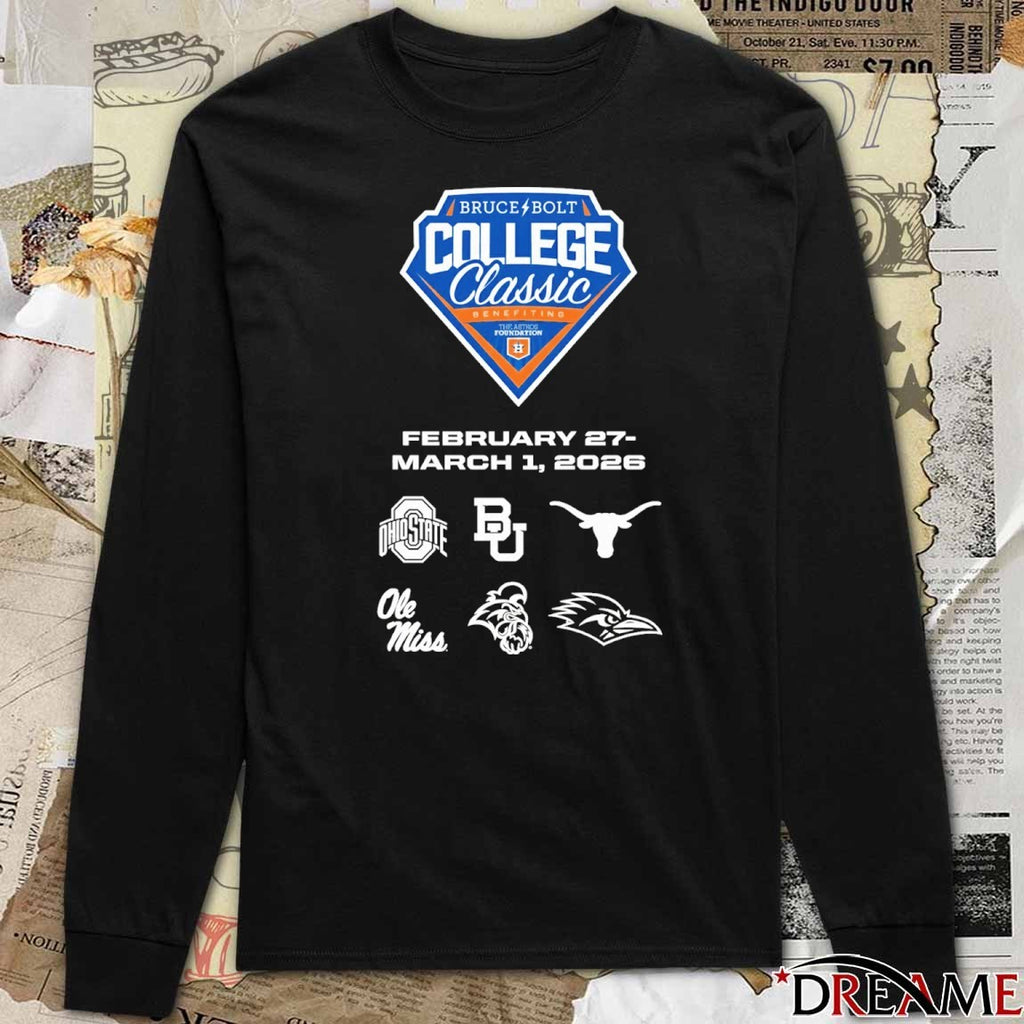 2026 Bruce Bolt College Classic February 27 – March 1 Ohio State, Baylor, Texas, Ole Miss, Coastal Carolina, and UTSA Logos t-shirt