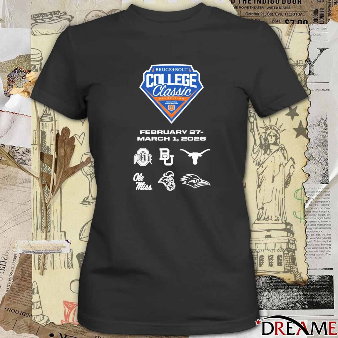 2026 Bruce Bolt College Classic February 27 – March 1 Ohio State, Baylor, Texas, Ole Miss, Coastal Carolina, and UTSA Logos t-shirt