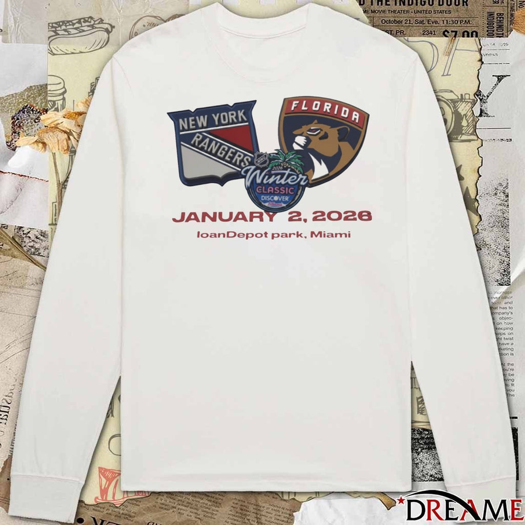 2026 Discover NHL Winter Classic Florida Panthers and New York Rangers January 2 loanDepot park Miami Logo t-shirt