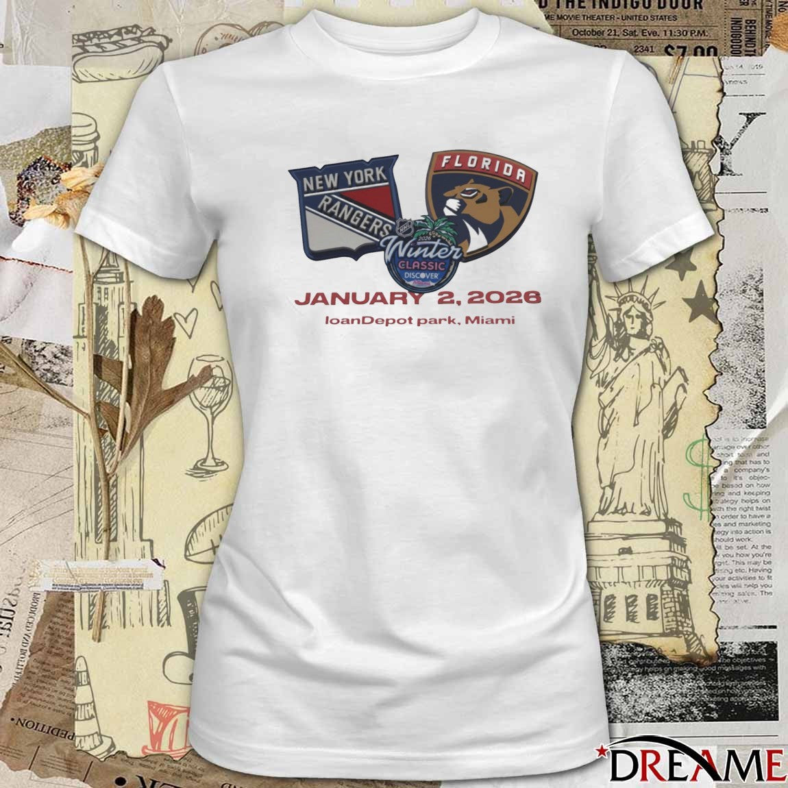 2026 Discover NHL Winter Classic Florida Panthers and New York Rangers January 2 loanDepot park Miami Logo t-shirt