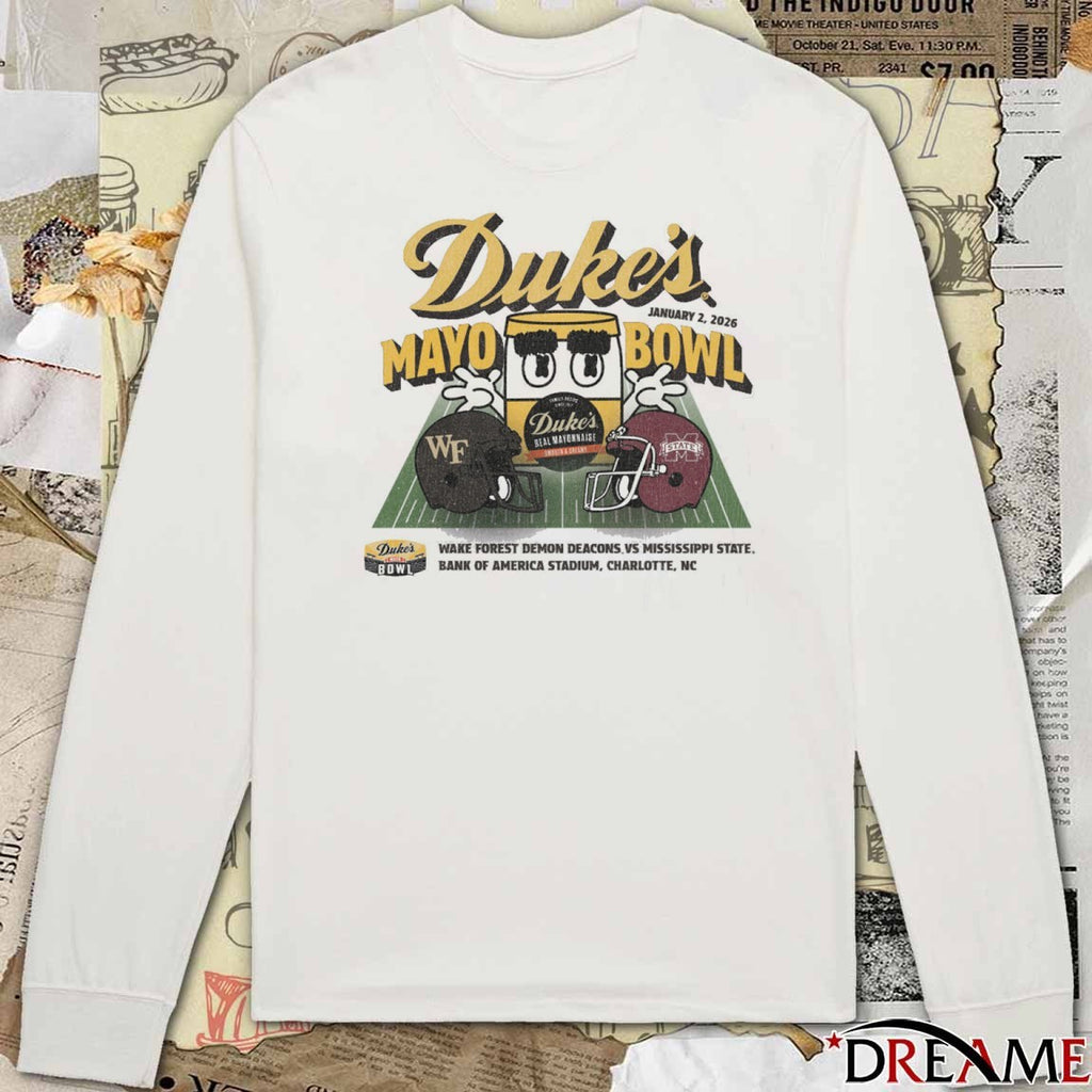 2026 Duke’s Mayo Bowl 2-Team Wake Forest Demon Deacons vs. Mississippi State Bulldogs Jan 2 Helmets t-shirt