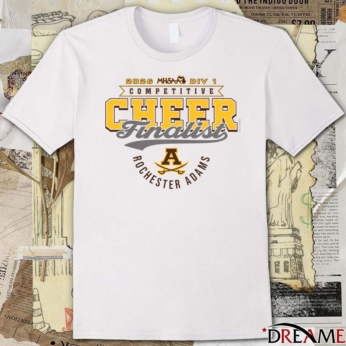 2026 MHSAA Competitive Cheer D1 Finalist Rochester Adams Highlanders t-shirt